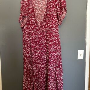 BloomChic Red Floral V-Neck Maxi Dress with White Blossom Print